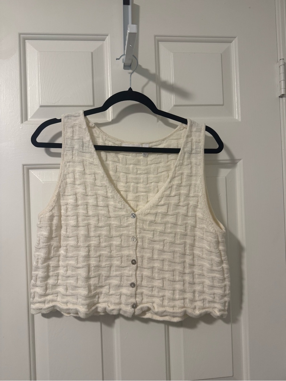 Textured Cream Knit Button-Front Crop Tank